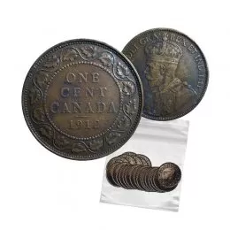 1912 Canadian 1-Cent Large Penny 5pc Coin Lot (Lower Grade  (G-VG)
