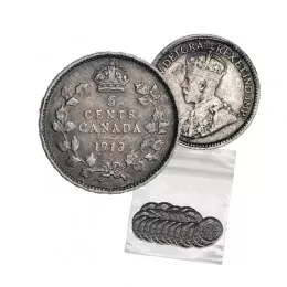 1913 Canadian 5-Cent Small Silver 5pc Coin Lot (VG-F)