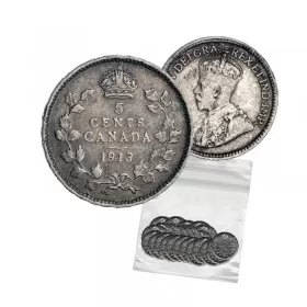 1913 Canadian 5-Cent Small Silver 5pc Coin Lot (VG-F)