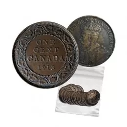 1913 Canadian 1-Cent Large Penny 5pc Coin Lot (G-VG)