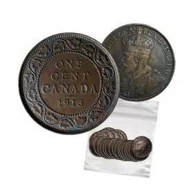 1913 Canadian 1-Cent Large Penny 5pc Coin Lot (G-VG)