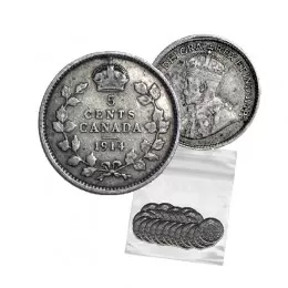 1914 Canadian 5-Cent Small Silver 5pc Coin Lot (VG-F)