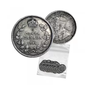 1914 Canadian 5-Cent Small Silver 5pc Coin Lot (VG-F)