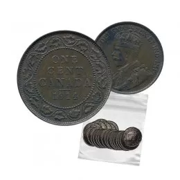 1914 Canadian 1-Cent Large Penny 5pc Coin Lot (VG-F Grade)