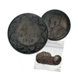 1915 Canadian 1-Cent Large Penny 5pc Coin Lot (G-VG Grade)
