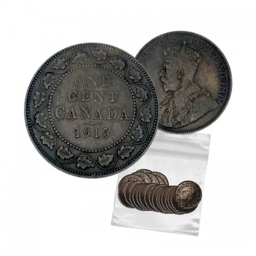 1915 Canadian 1-Cent Large Penny 5pc Coin Lot (G-VG Grade)