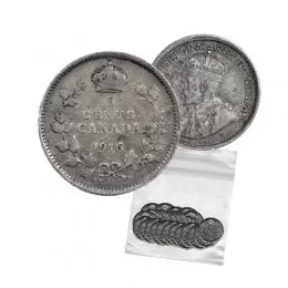 1916 Canadian 5-Cent Small Silver 5pc Coin Lot (VG-F)