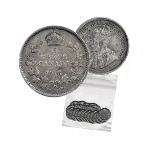 1916 Canadian 5-Cent Small Silver 5pc Coin Lot (VG-F)