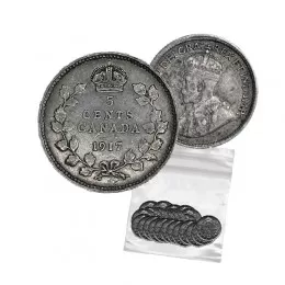 1917 Canadian 5-Cent Small Silver 5pc Coin Lot (F-VF)
