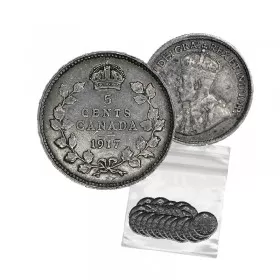 1917 Canadian 5-Cent Small Silver 5pc Coin Lot (F-VF)