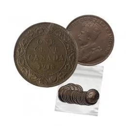 1918 Canadian 1-Cent Large Penny 5pc Coin Lot (VG-F Grades)