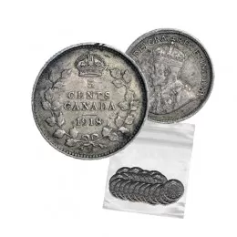 1918 Canadian 5-Cent Small Silver 5pc Coin Lot (F-VF)