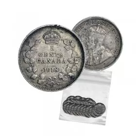 1918 Canadian 5-Cent Small Silver 5pc Coin Lot (F-VF)