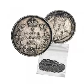 1919 Canadian 5-Cent Small Silver 5pc Coin Lot (VG-F)