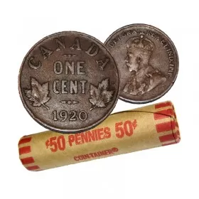 1920 Canadian 1-Cent Small Penny Coin Roll (Circulated)