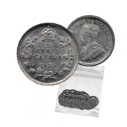 1920 Canadian 5-Cent Small Silver 5pc Coin Lot (low grade circulated)