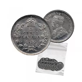 1920 Canadian 5-Cent Small Silver 5pc Coin Lot (low grade circulated)