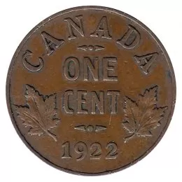 1922 Canadian 1-Cent Small Penny Coin (VF)