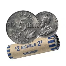 1923 Canadian 5-Cent Nickel Coin Roll (Circulated)