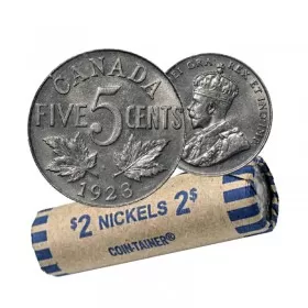 1923 Canadian 5-Cent Nickel Coin Roll (Circulated)