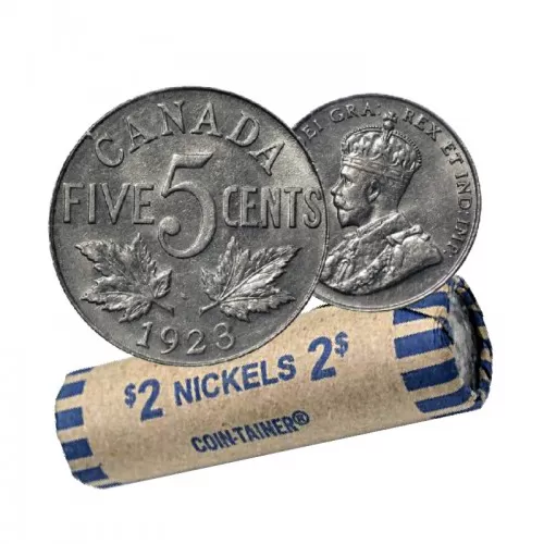 1923 Canadian 5-Cent Nickel Coin Roll (Circulated)