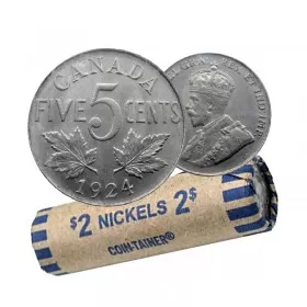 1924 Canadian 5-Cent Nickel Coin Roll (Circulated)