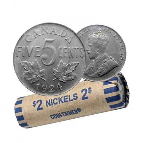 1924 Canadian 5-Cent Nickel Coin Roll (Circulated)