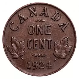 1924 Canadian 1-Cent Small Penny Coin (F)