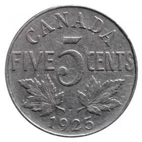1925 Canadian 5-Cent Large Nickel Coin (F+)
