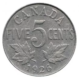 1926 FAR 6 Canadian 5-Cent Nickel Coin (VG+)-ICCS graded