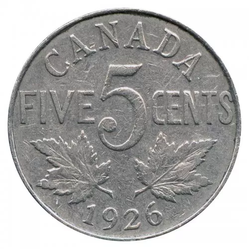 1926 FAR 6 Canadian 5-Cent Nickel Coin (VG+)-ICCS graded