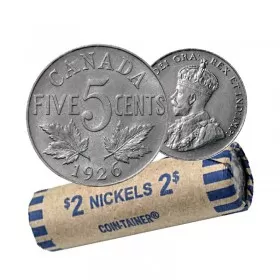 1926 NEAR 6 Canadian 5-Cent Nickel Coin Roll (Circulated)