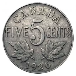 1926 NEAR 6 Canadian 5-Cent Nickel Coin (Circulated)