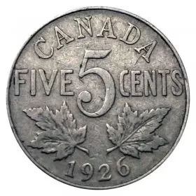 1926 NEAR 6 Canadian 5-Cent Nickel Coin (Circulated)