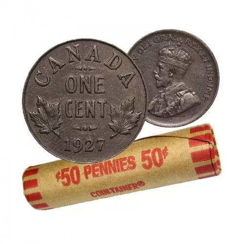 1927 Canadian 1-Cent Small Penny Coin Roll (Circulated)
