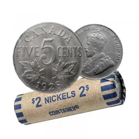 1928 Canadian 5-Cent Nickel Coin Roll (Circulated)