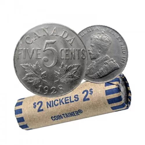 1928 Canadian 5-Cent Nickel Coin Roll (Circulated)