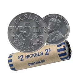 1929 Canadian 5-Cent Nickel Coin Roll (Circulated)