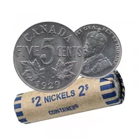 1929 Canadian 5-Cent Nickel Coin Roll (Circulated)