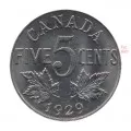 1929 Canadian 5-Cent Nickel Coin Roll (Circulated)