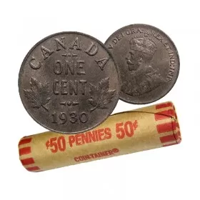1930 Canadian 1-Cent Small Penny Coin Roll (Circ)