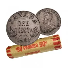 1931 Canadian 1-Cent Small Penny Coin Roll (Circulated)