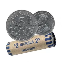 1931 Canadian 5-Cent Nickel Coin Roll (Circulated)