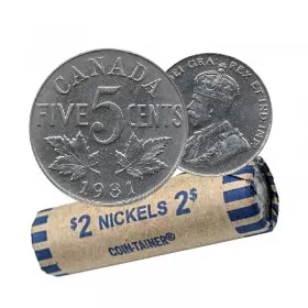 1931 Canadian 5-Cent Nickel Coin Roll (Circulated)