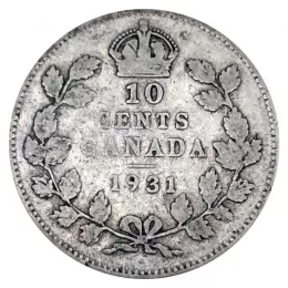1931 Canadian 10-Cent Small Leaves Silver Dime Coin (Circulated)