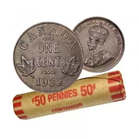 1932 Canadian 1-Cent Small Penny Coin Roll (Circulated)