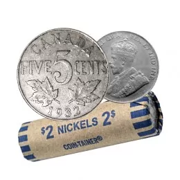 1932 Canadian 5-Cent Nickel Coin Roll (Circulated)