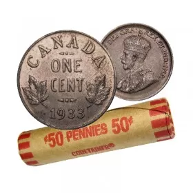 1933 Canadian 1-Cent Small Penny Coin Roll (Circulated)