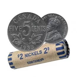 1933 Canadian 5-Cent Nickel Coin Roll (Circulated)