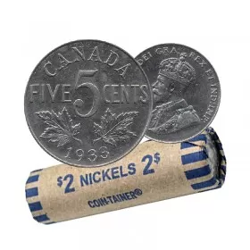 1933 Canadian 5-Cent Nickel Coin Roll (Circulated)
